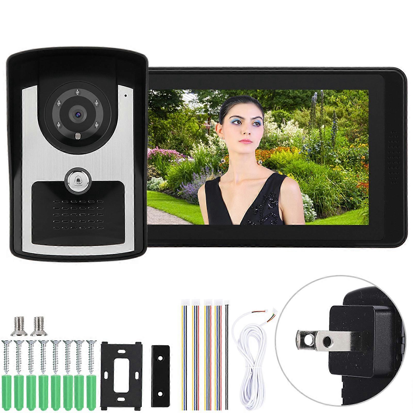 7" LCD Wired Video Door Phone Intercom Doorbell App Remote Unlocking Video Recording