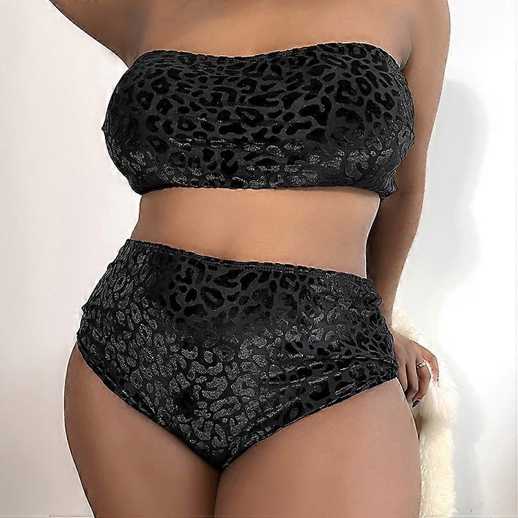 Plus-size Sexy Leopard Print High Waist Two Piece Bikini Swimsuit