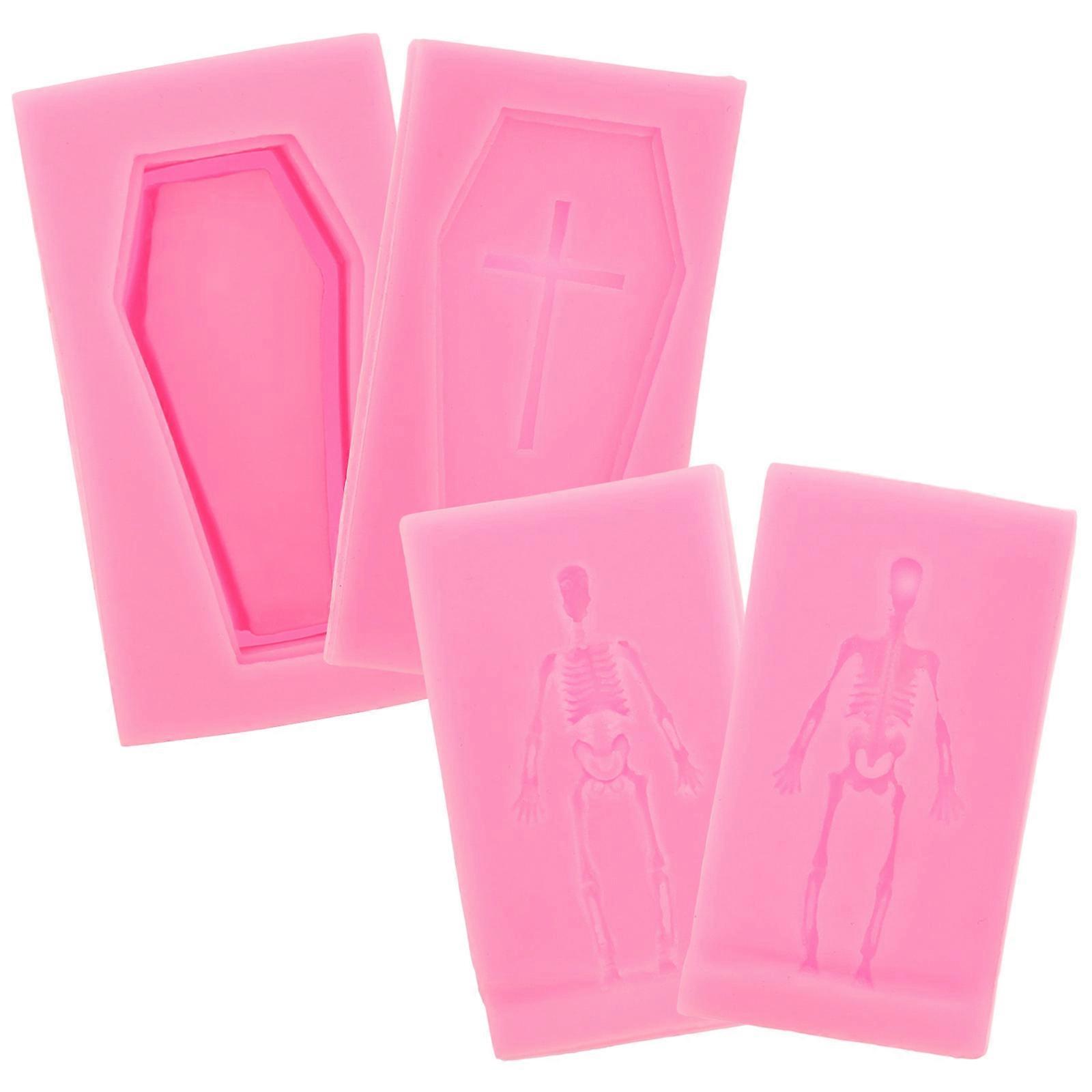 4pcs Halloween Silicone Coffin Skeleton Cross Mold for DIY Candle and Soap Making – Lightweight, Durable, Reusable Craft Mould for Ornaments