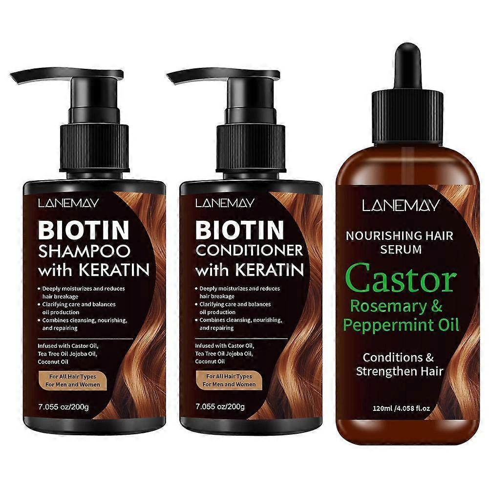 Biotine Pro-Growth Shampooing, Après-Shampooing & Huile pour le Cuir Chevelu -Total Care 200Ml+200Ml+120Ml