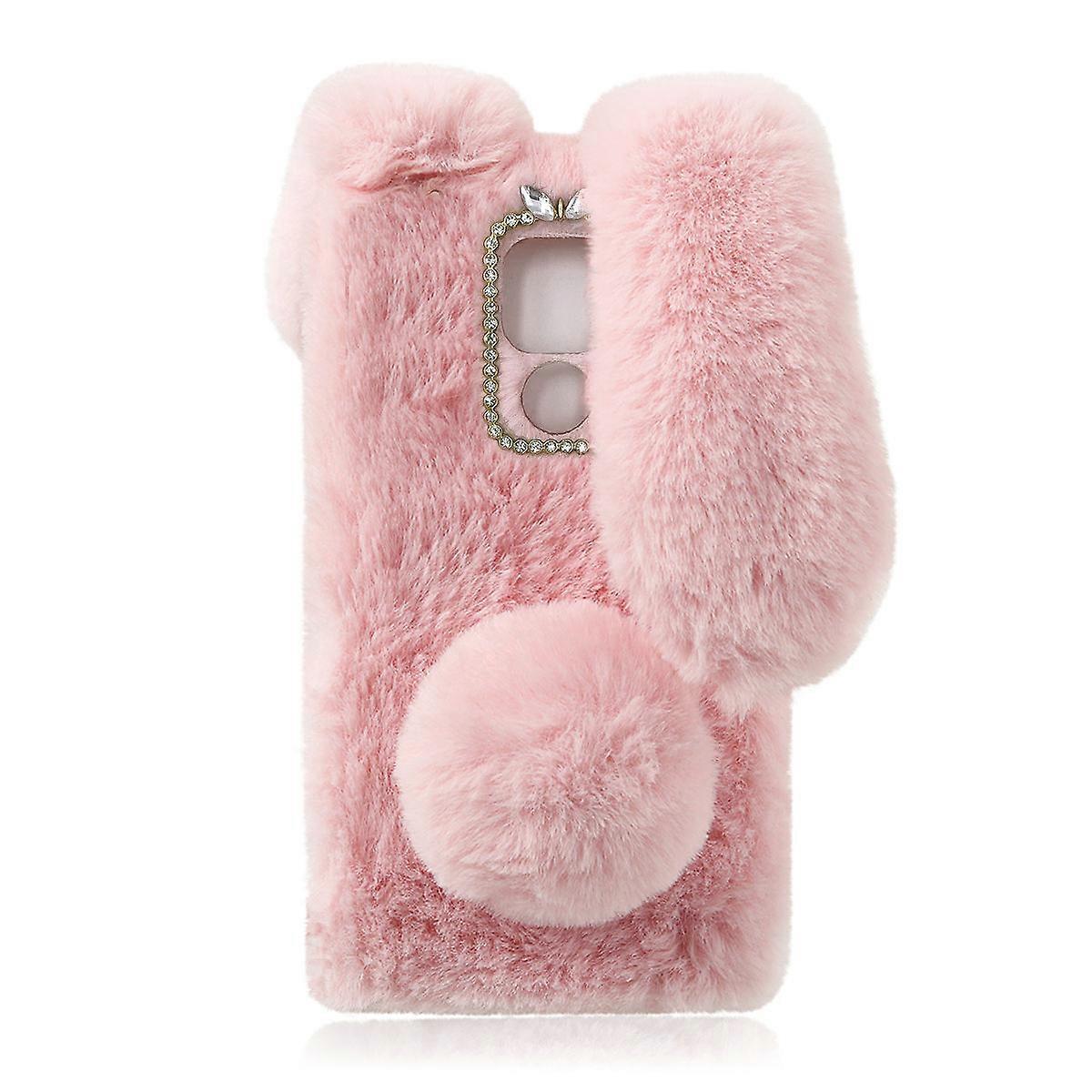 Furry Bunny Ear Plush Phone Case with Scratch Resistant TPU Base – Fluffy Design Protective Cover for Smartphone – Ideal Gift for Family and Friends
