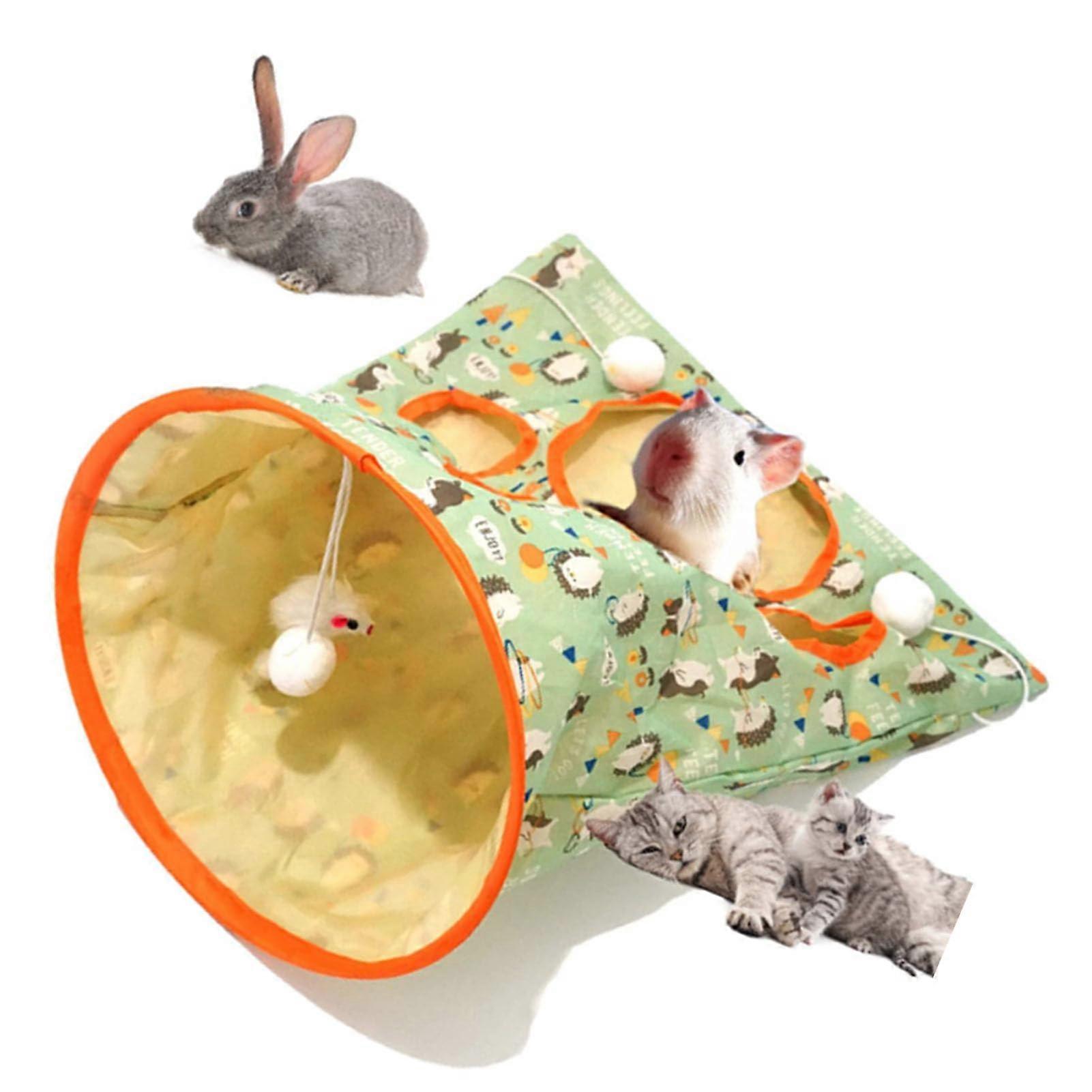 Portable Cat Tunnel Bag with Plush Balls, Foldable Interactive Crinkle Sound Tunnel, 5 Holes, Hedgehog Model 10x6.5x6.5cm