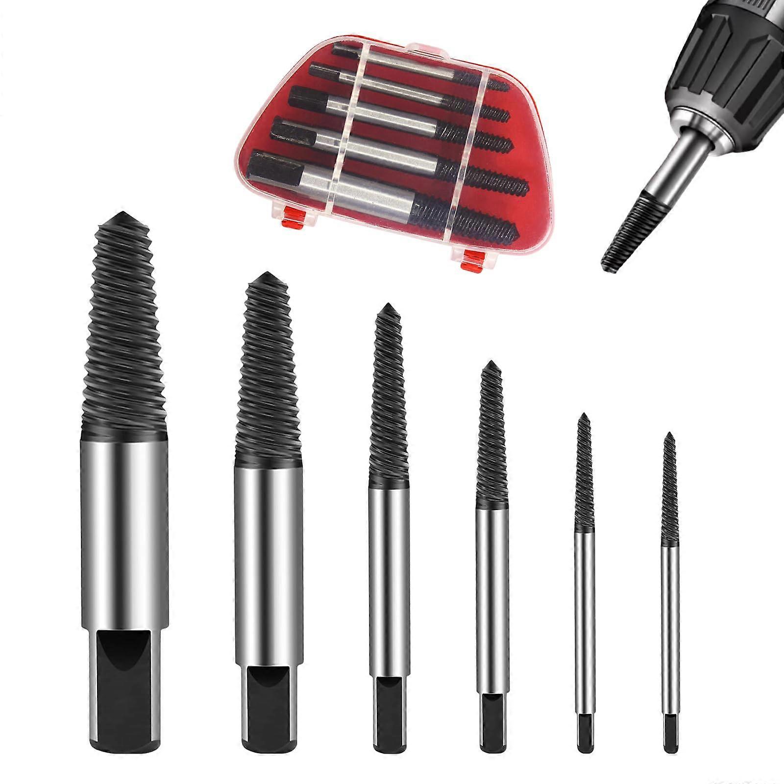 Screw Extractor Set of 6 Professional Left Extractor Set Carbon Steel Material for Removing Damaged Screws Pipes
