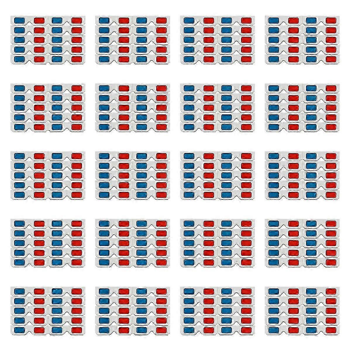 משקפי תלת מימד, 200 זוגות עדשות סטריאו נייר אדום וכחול למשקפי תלת מימד מנייר Anaglyph