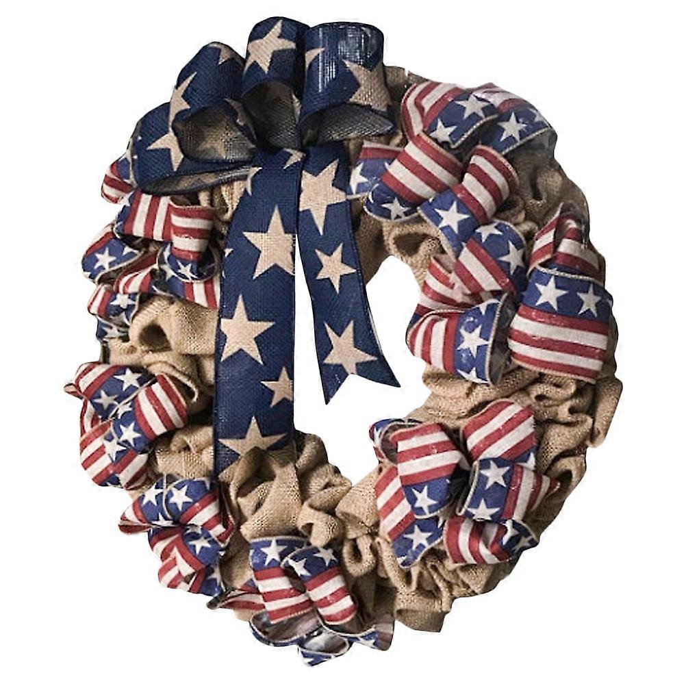 Wreath Independence Day Decorative Round Garland Blue 30X30cm Fabric Door Hanging 1Set