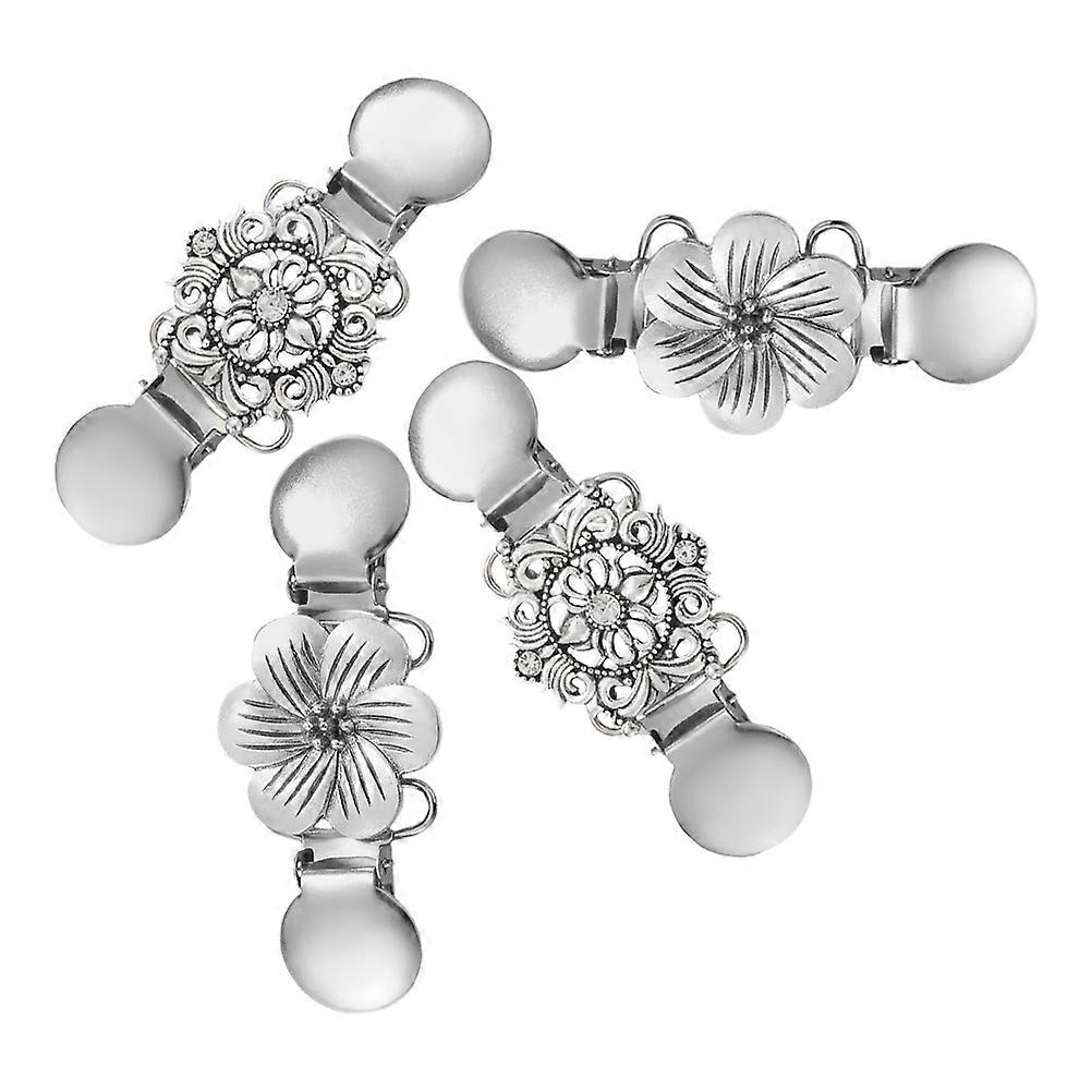 Vintage Floral Cardigan Clips Set of 4 Retro Sweater Shawl Cinch Clasps for Women Timeless Brooches for Shirts Scarves Dresses Smooth Finish