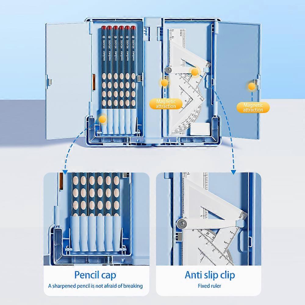 2in1 Foldable Reading Stand Pen Box, Dual Layers, Blue/Pink