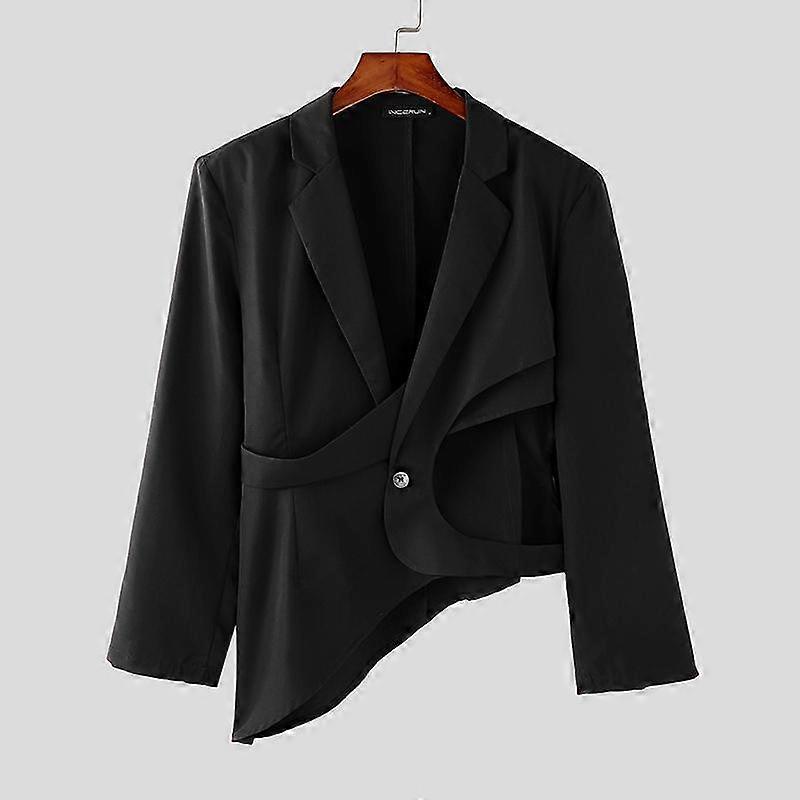 INCERUN Men Long Sleeve One Button Cutout Blazer Irregular Coats