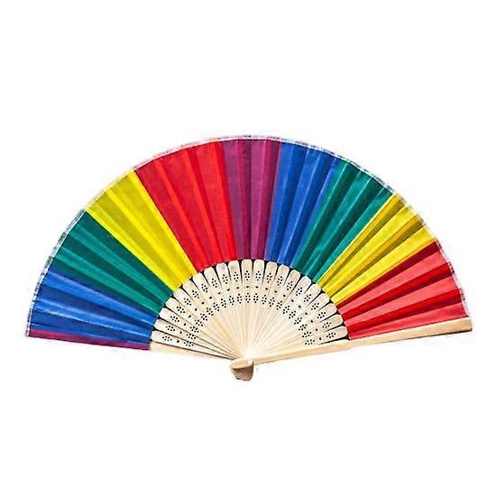 Rainbow Folding Fans Lightweight Hand Held Fan Bamboo Frame Waterproof Vibrant Colors Hand Fans