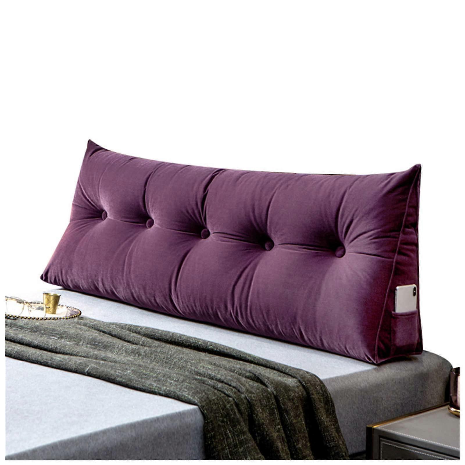Reading Pillow, Triangle Headboard Pillow, Large 24" Backrest Support Wedge Pillow, Purple Bolster Cushion for Comfort