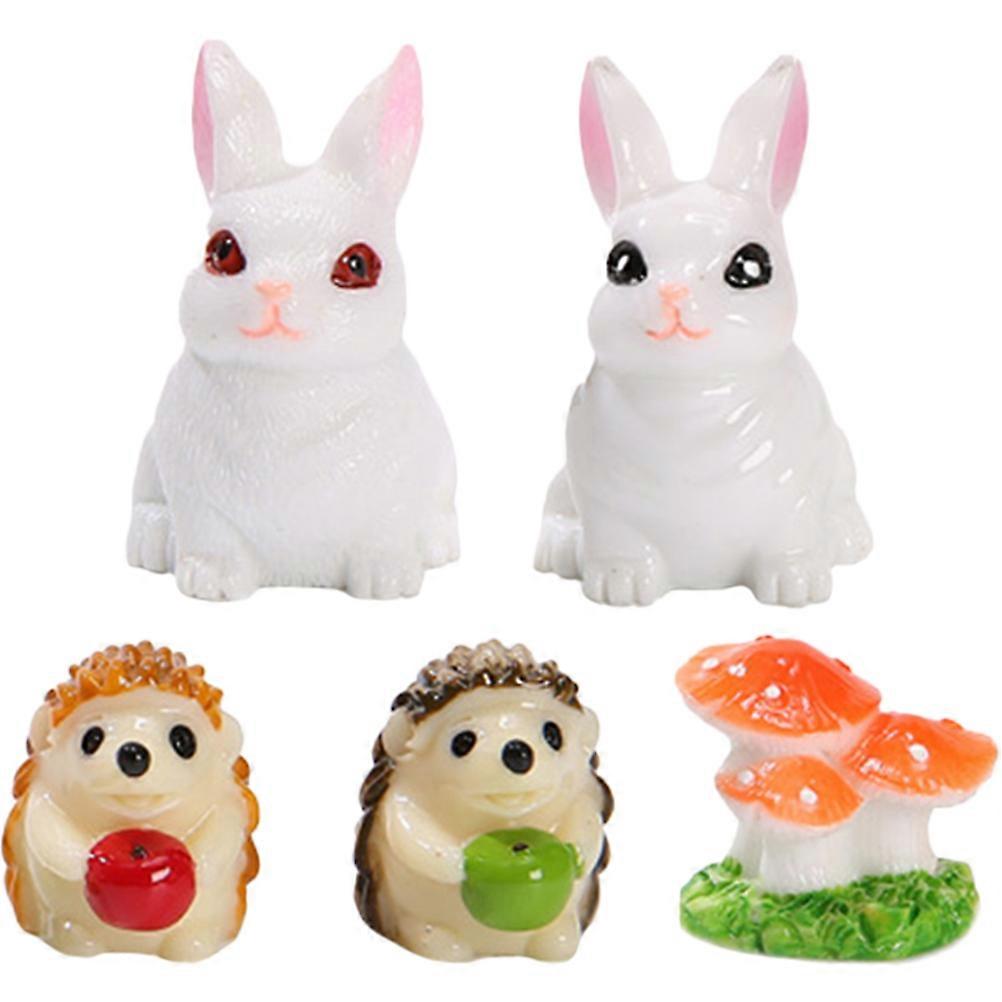 Bunny Adorn Miniature Garden Set Resin Mini Figures Outdoor Garden Hedgehog Shape 2.3X1.8X1.4CM 5Pcs
