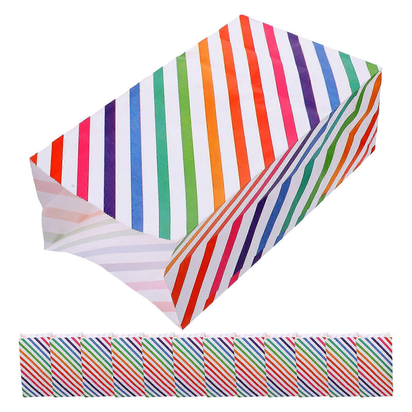 Multi Color Rainbow Stripe Paper Bags for Storage Perfect for Cookies Candies Gifts 24pcs