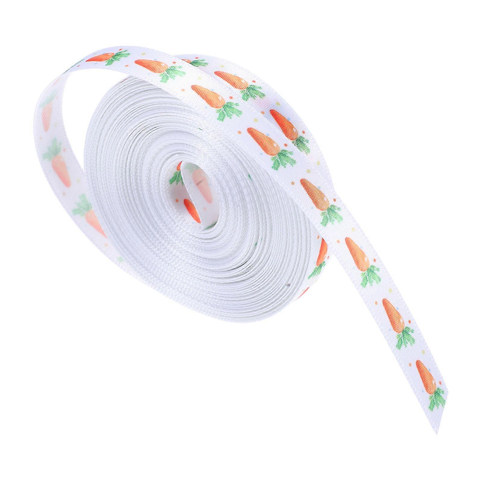 Easter Wired Ribbon for Crafts Decorative Carrot Design Polyester White 1 Roll
