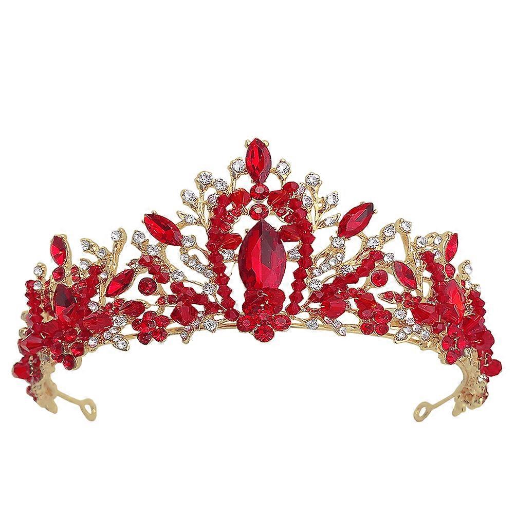 Red Alloy Crystal Crown for Wedding Decoration Comfortable and Durable Size Suitable for Most Girls 1pc