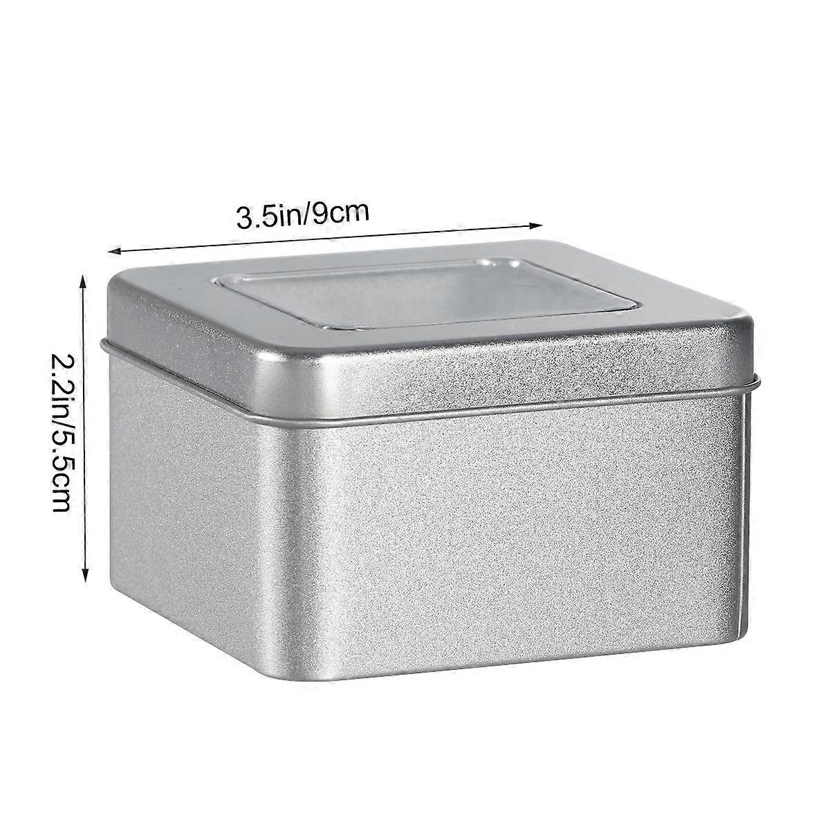 Clear Square Tin for Storing Spices Candies Tea with Silver Metal Design and Tight Lids 10 Pieces