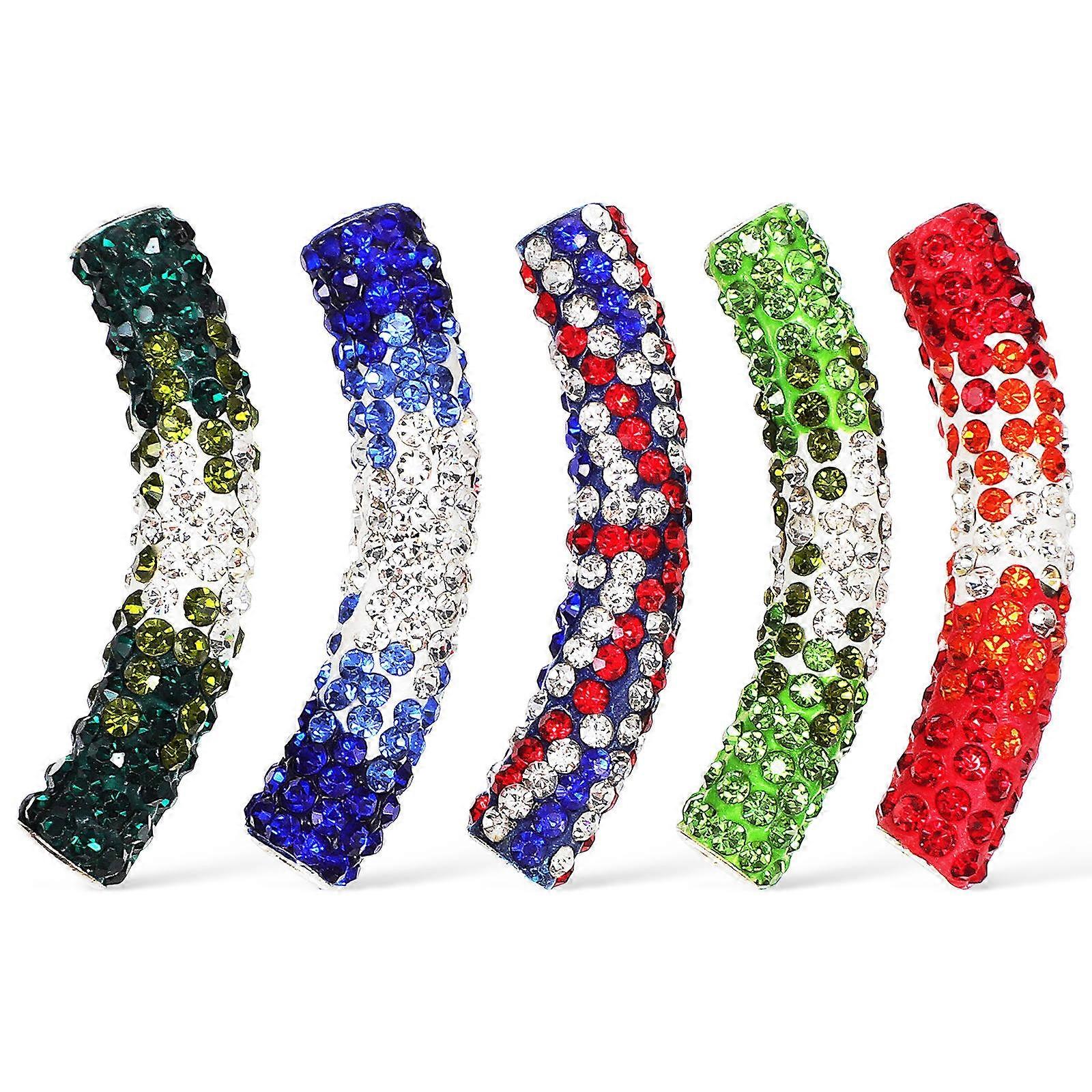 5pcs Enamel Gradient Beads with Rhinestone Charms for DIY Jewelry Making – Unique Bracelet and Necklace Pendants for Crafts