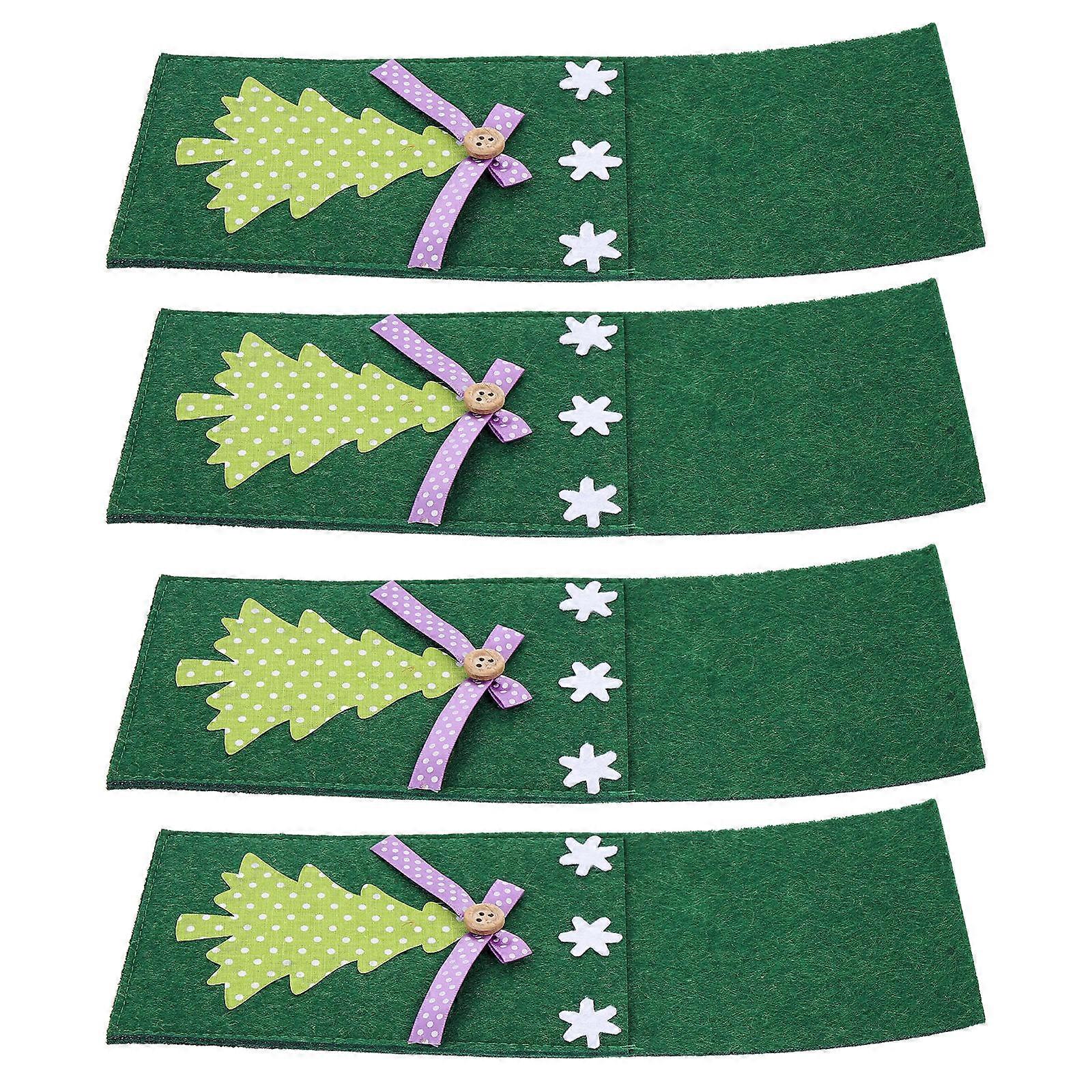 Christmas Tree Style Cutlery Pouch For Holiday Table Decoration Green Color 4Pcs Tableware Storage