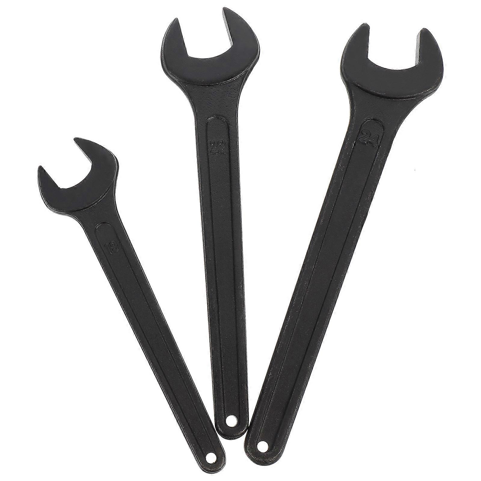 Open End Wrench Tools 3Pcs Set For Mechanics Maintenance And Repair Work 21.5X4.3X1CM Black Heavy Duty Steel