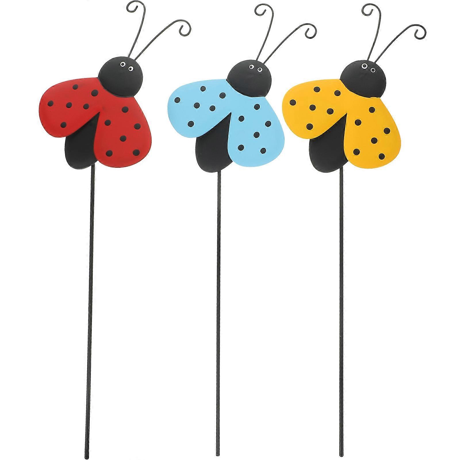 3pcs Colorful Ladybug Garden Stakes – Adorable Outdoor Insect Decor for Lawn, Yard, and Patio Spaces