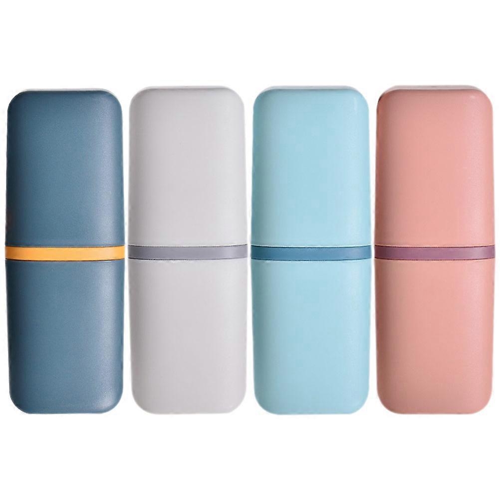 4pcs Portable Travel Toothbrush & Toothpaste Holder – Compact Bathroom Cup Organizer for Camping, School & Daily Use – Blue, Pink, White