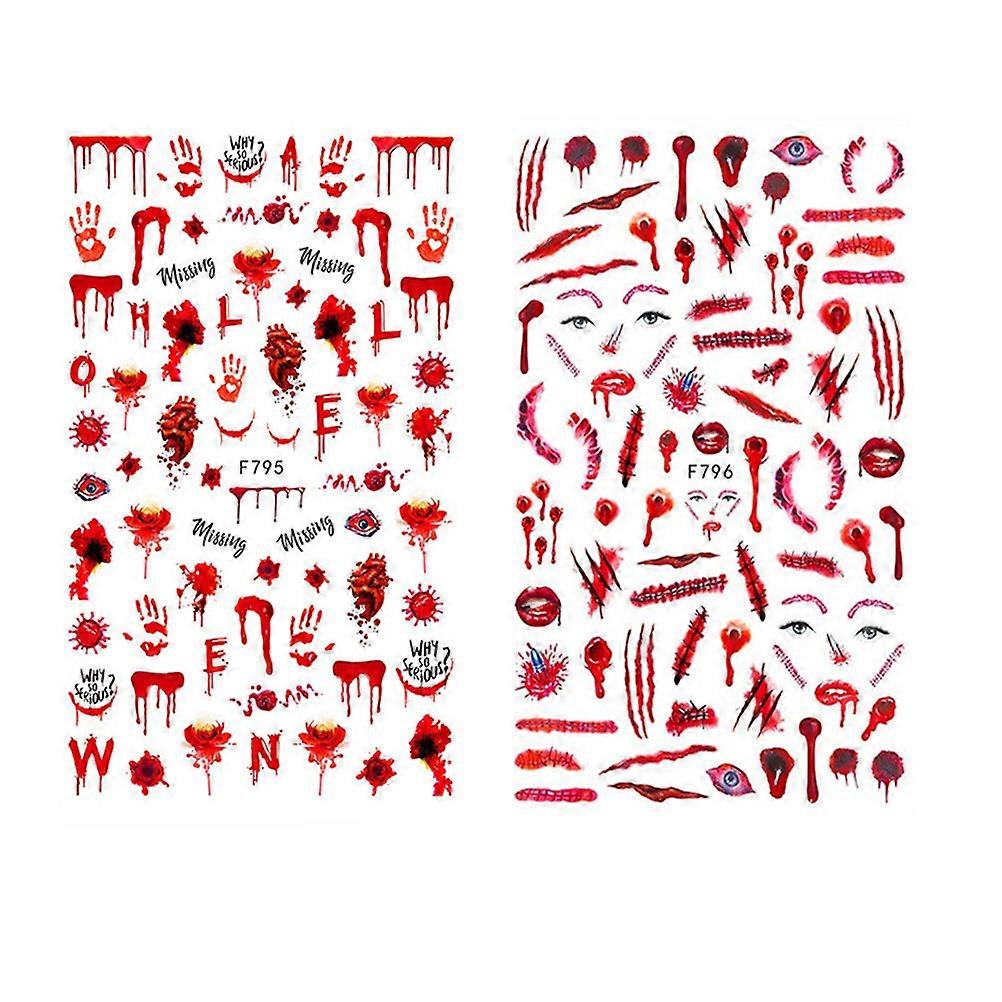 Self Adhesive Nail Decals Featuring Halloween Themes 2 Sheets Assorted Color For Nail Art And Decoration