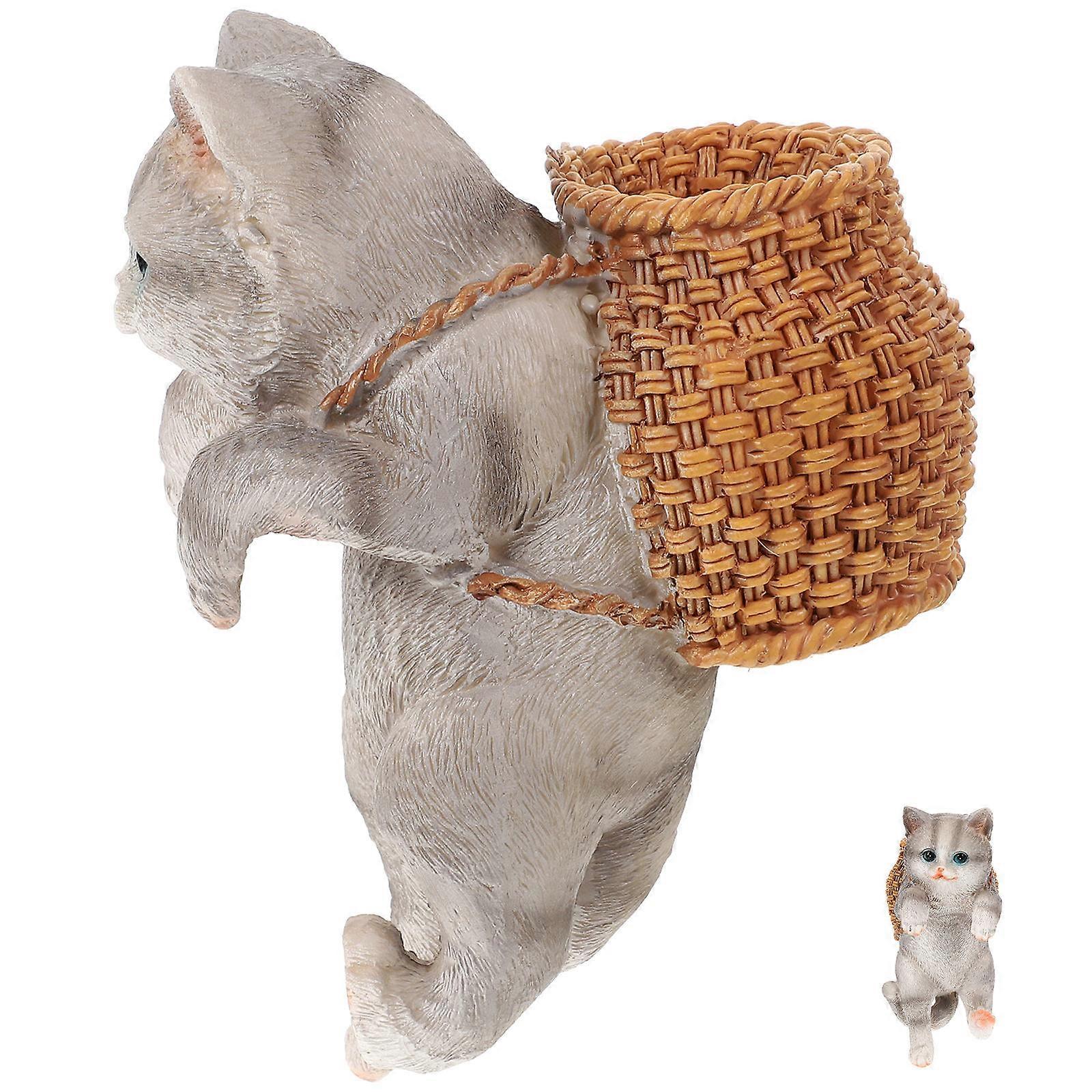 Fish Tank Cat Decoration Miniature Cat Figurines Indoor Ornament 17.5x7.5x12cm Grey 1 Set