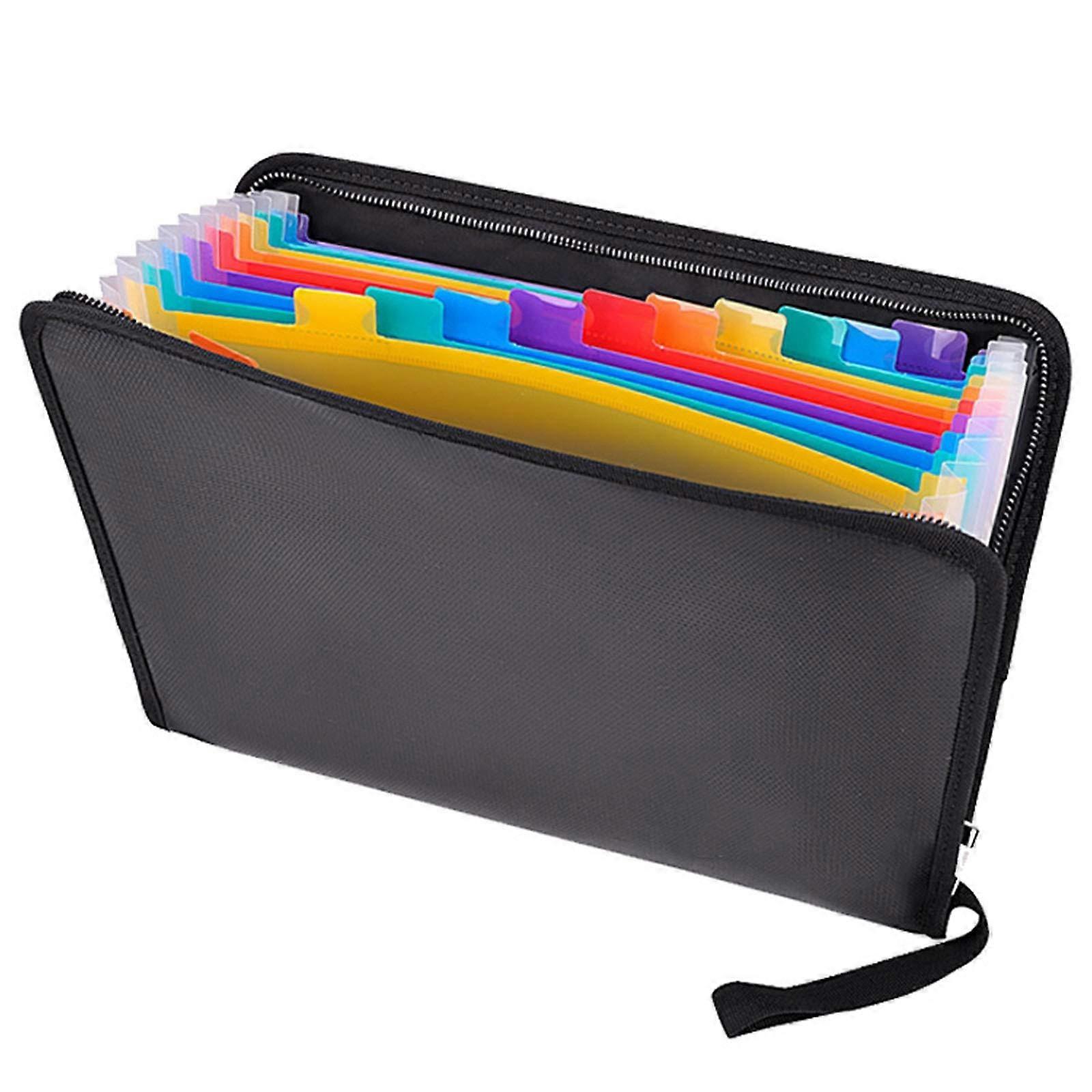 Accordion document bag Portable expanding folder clips and labels (Black, One Size)