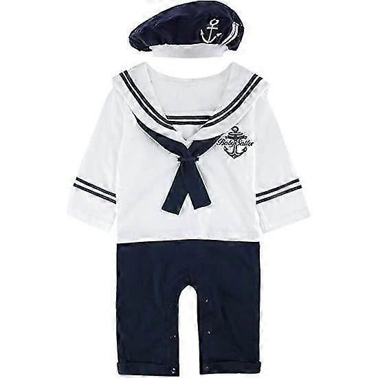 Bebé Niño Marinero Traje Mono de Algodón con Gorro