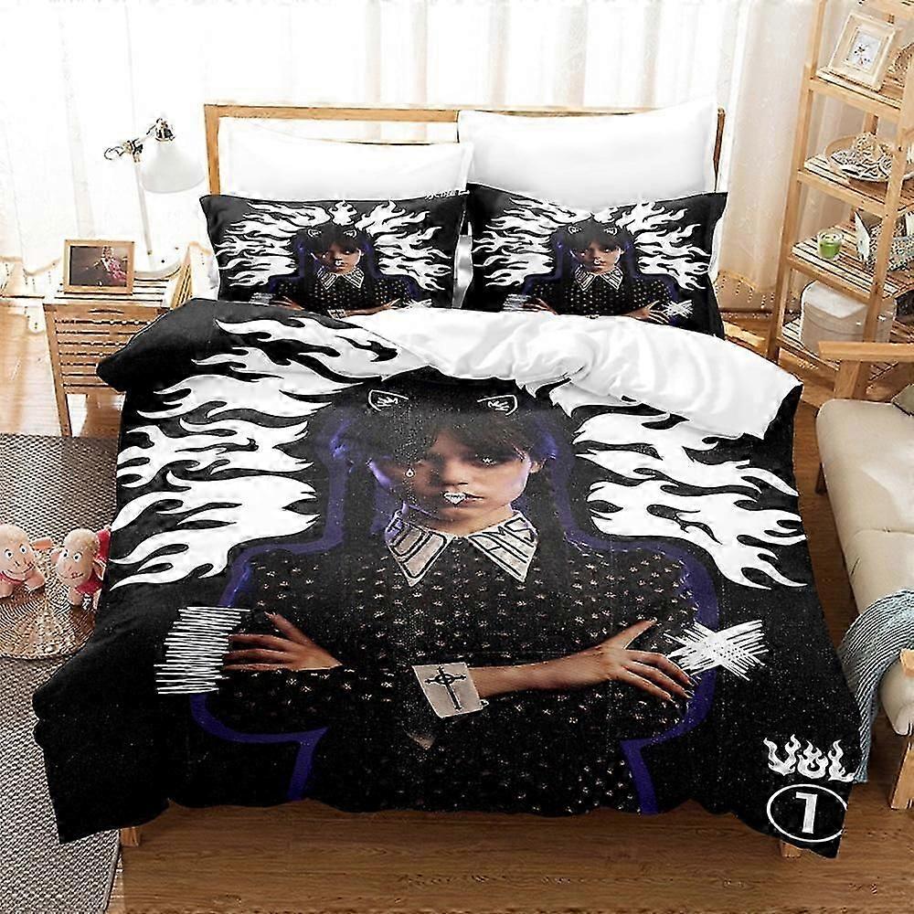 v4965 Lakan Sängkläder Wednesday-Addams 3 PCS täcke set med 2 örngott,Wednesday-Addams sängkläder set lakan för barn vuxna, hela säsongen Li
