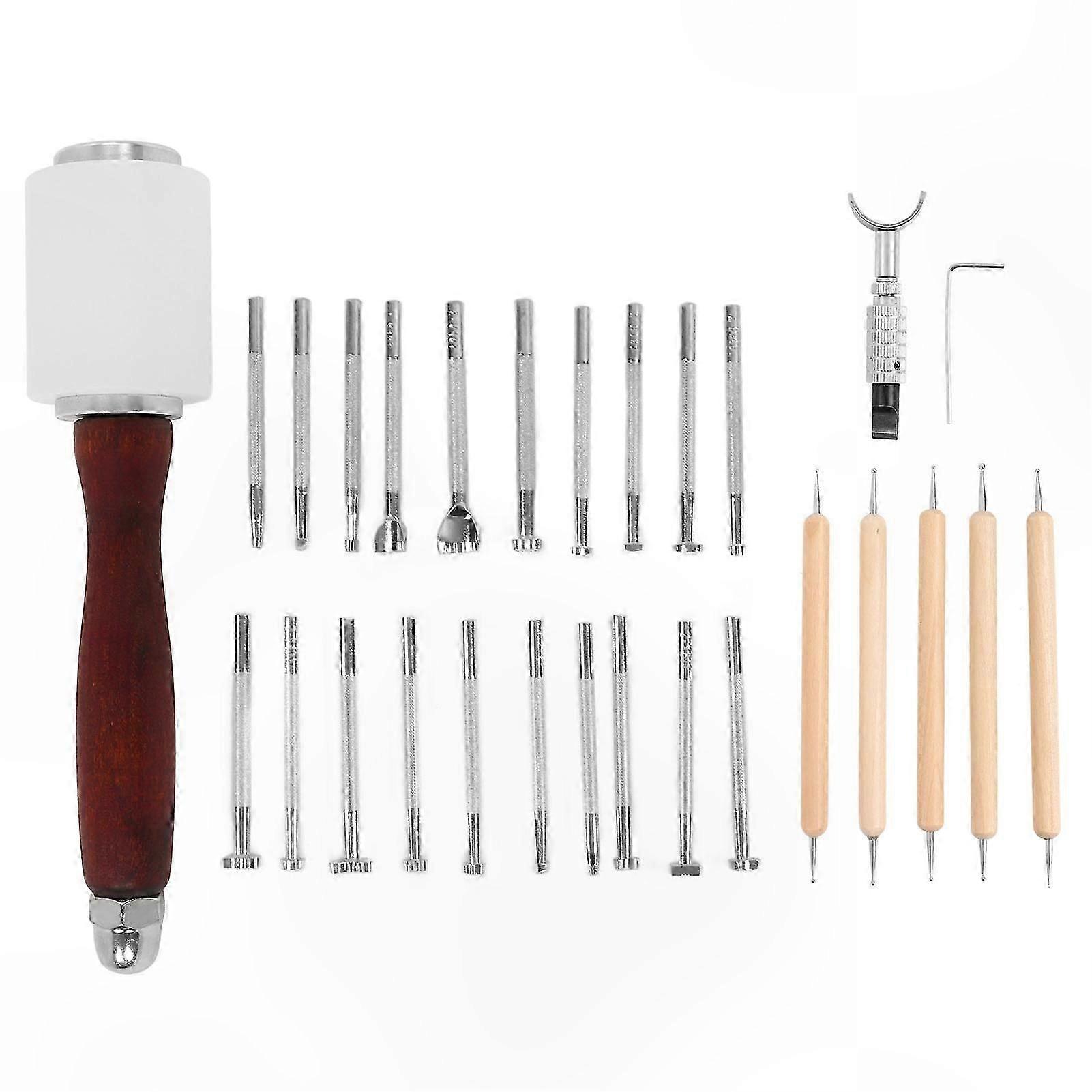 DIY Leather Crafting Tool Kit with Modeling Pen and Hammer for Artwork Carving and Sewing Projects