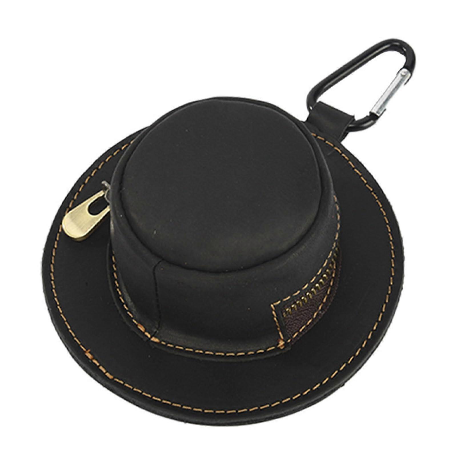 Genuine Leather Coin Purse Keyring Accessory With Cowboy Hat Shape Change Holder Wallet Black Cowhide Keychain