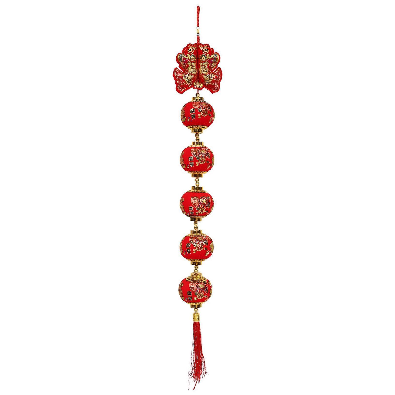 Chinese New Year Pendant Lantern Pendant Curtain Garden Decoration Red Flocking Fabric Home Decoration 2Pcs