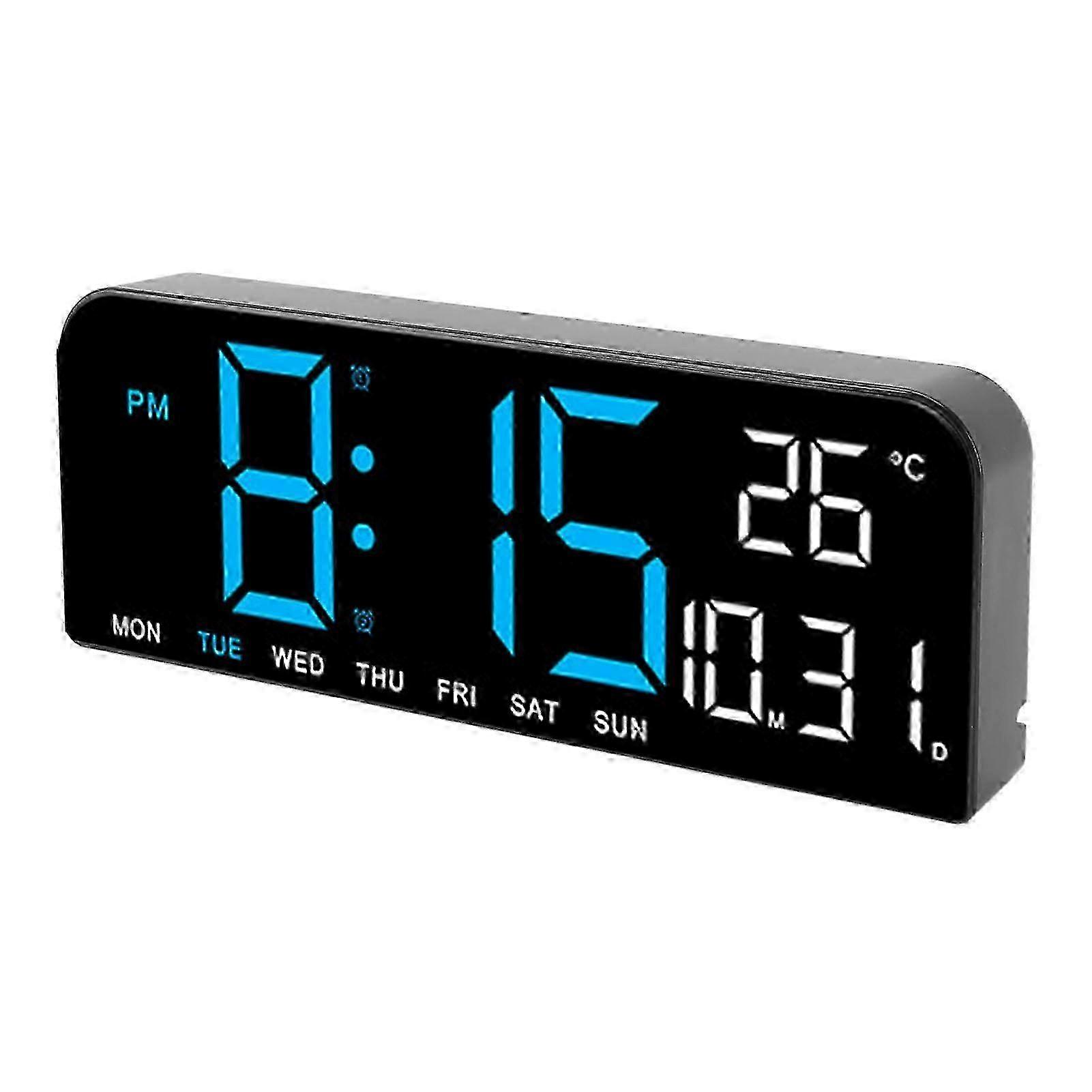 Adjustable Brightness Digital LED Alarm Clock for Wall or Desk Use in Blue