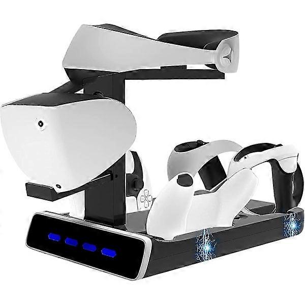 Charging Station for Ps Vr2, Stand for Playstation Vr2 and Ps5 Controllers with VR Headset Stand, with LED Indicators