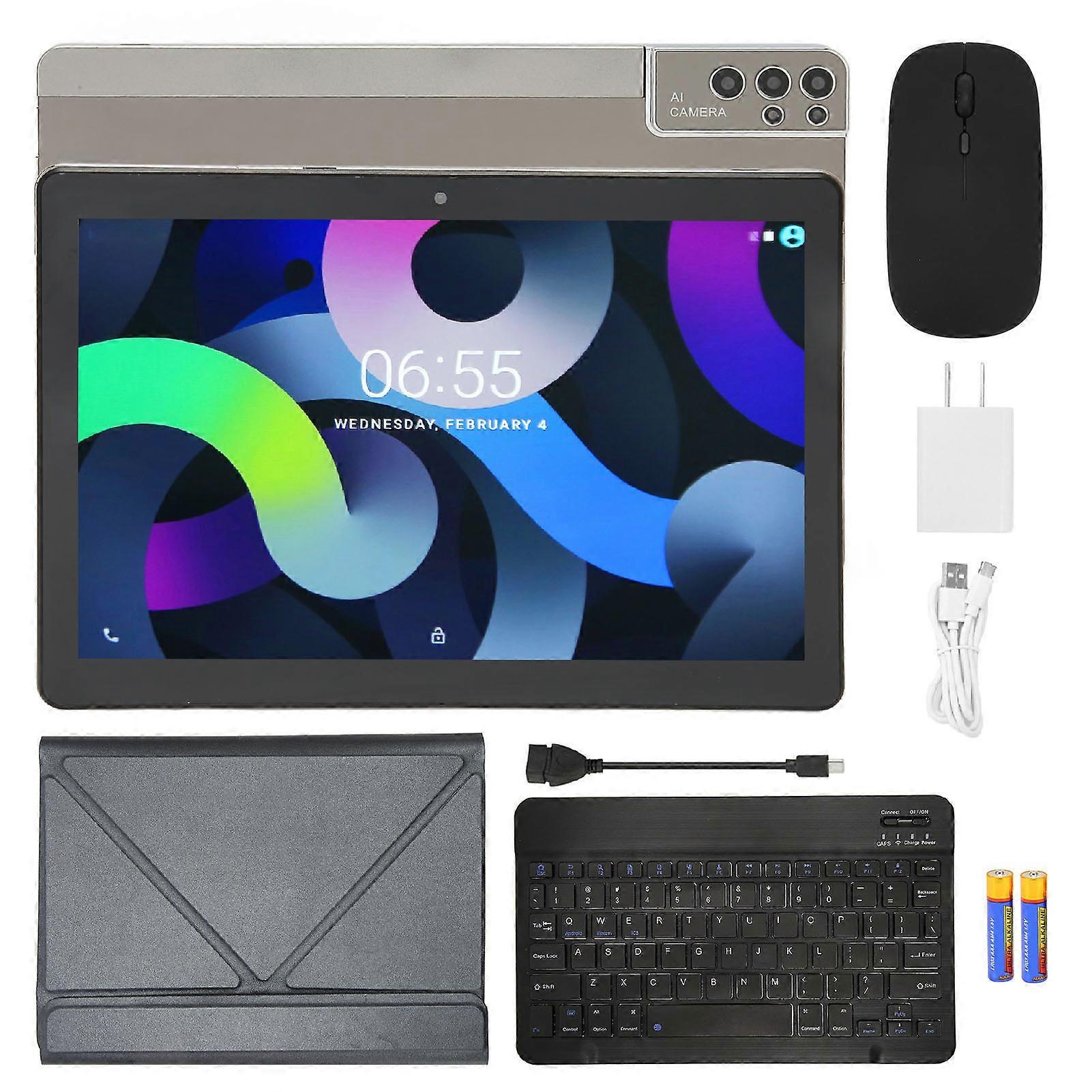 2 in 1 Tablet 10.1in FHD 4GB RAM 64GB ROM Dual Camera 8800mAh with Keyboard Mouse Gray