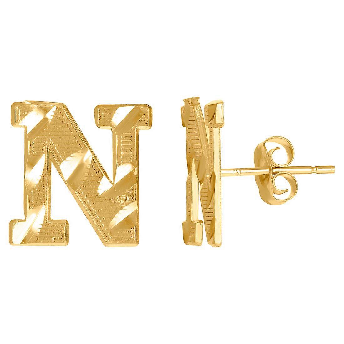 10KイエローゴールドメンズイニシャルレターNスタッドピアス11.8x10.6mmワイドイヤリング男性用-1.2グラム