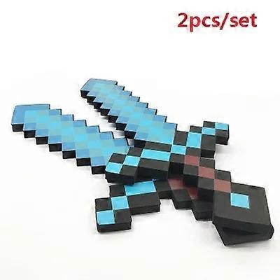2Pcs/Set Hot Design Blue Diamond Sword Soft EVA Foam Toy Minecraft Axe Shovel Kit Toy For Boy