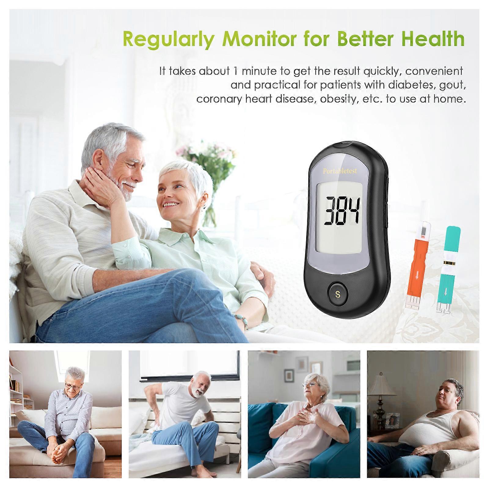 Portable 2-in-1 Uric Acid & Blood Glucose Tester Kit with Pen, Case