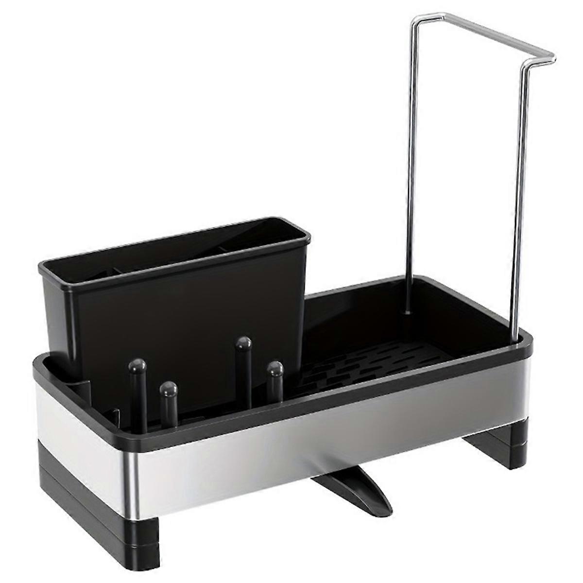 Stainless Steel Sponge Rack with Drain - Multi-Functional Kitchen Bath Storage Box for Cleaning Supp