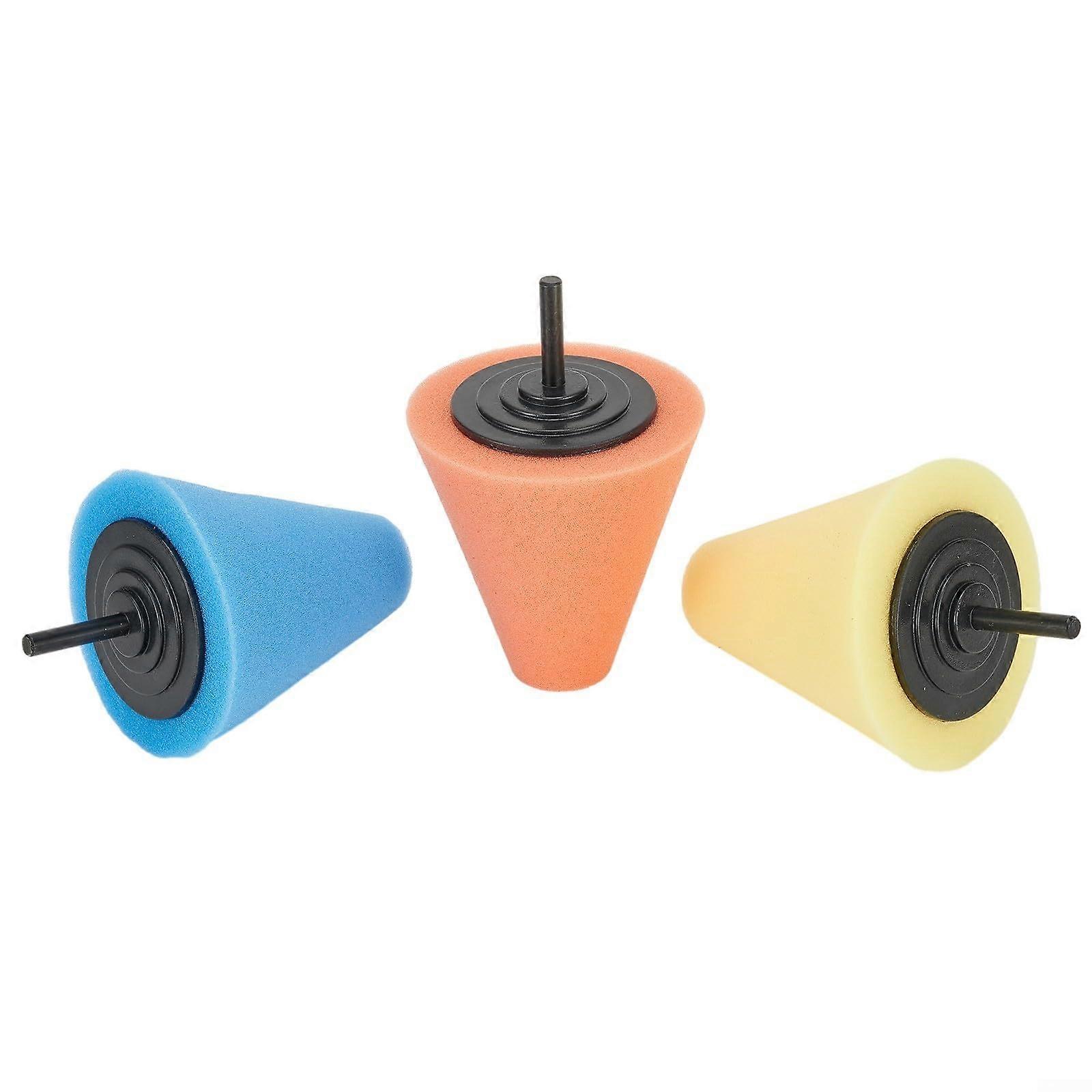 3 Foam Cone Pads For Drill Polishing Car Buffing Metal Cleaning