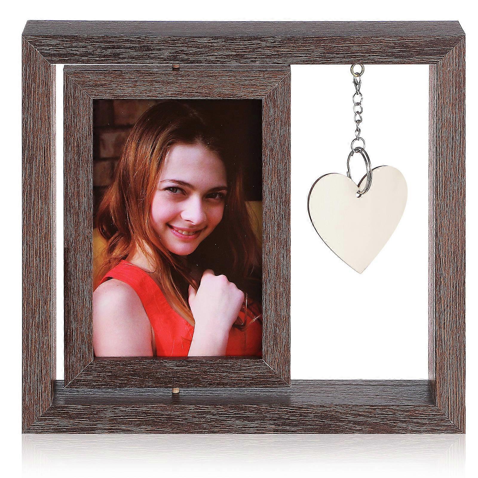 Double-Sided Rotating Photo Frame Wood Display for Couples 2Pcs