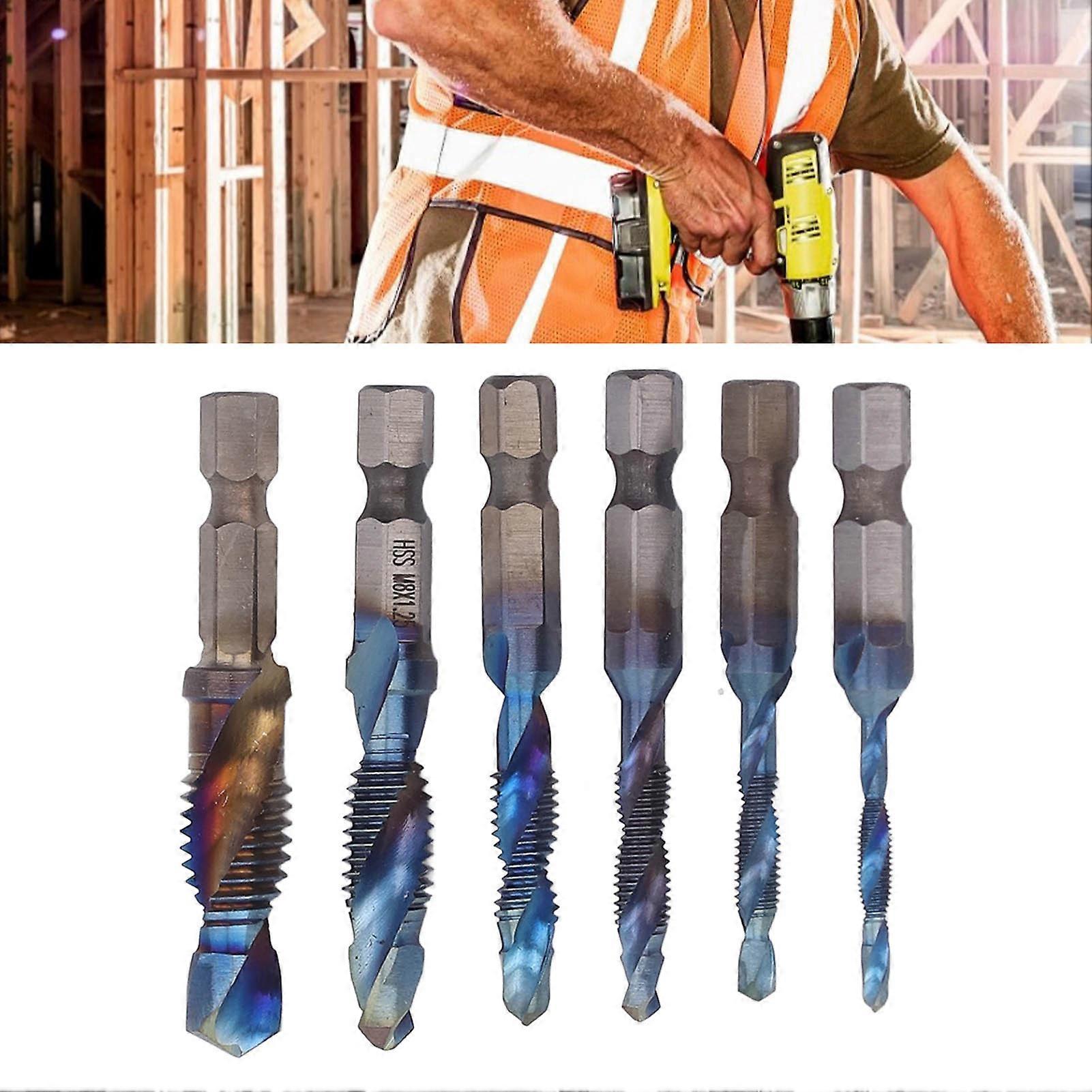 6PCS Hex Shank Spiral Flute Tap Set HSS Thread Tapping Tool