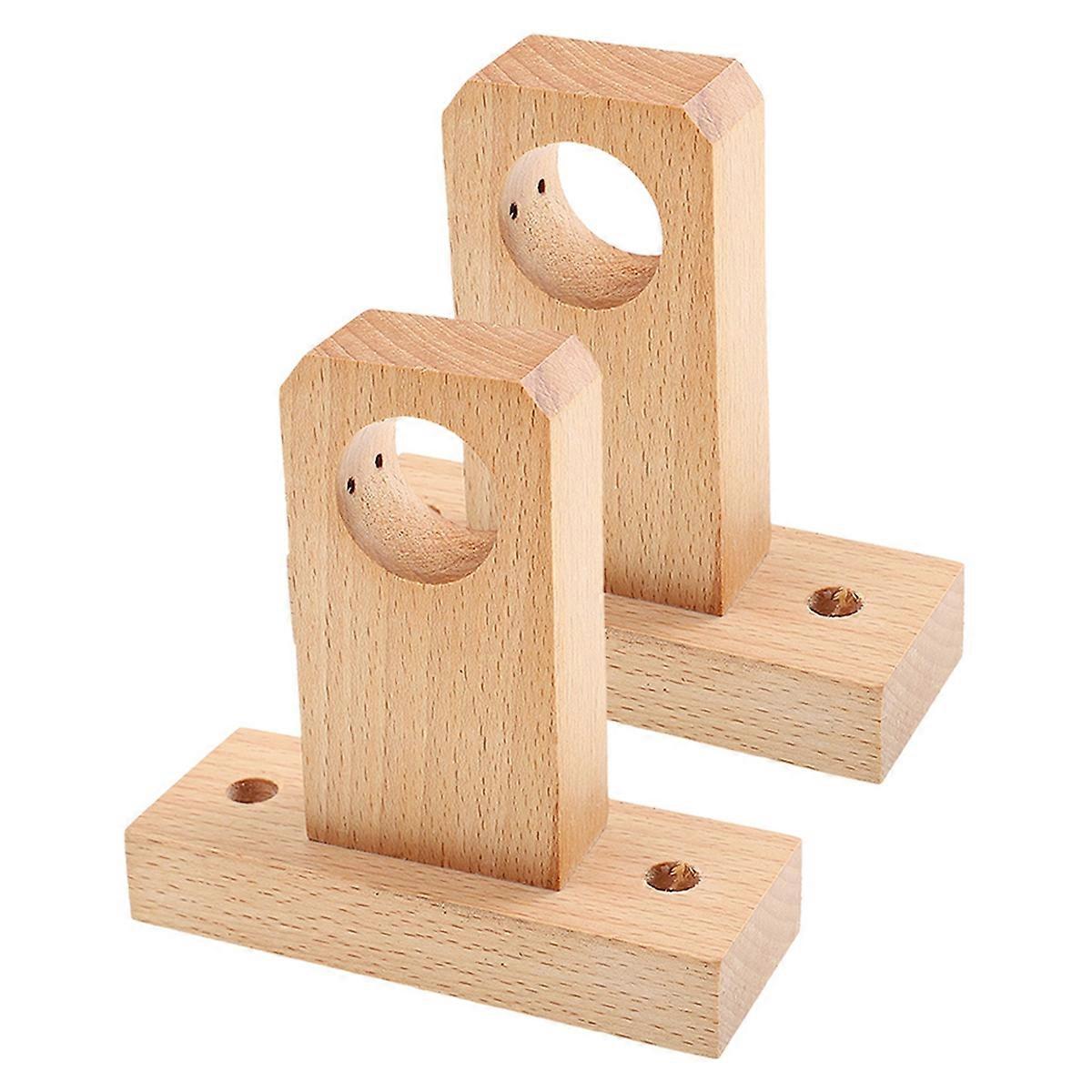 2 Pcs Natural Wood Curtain Rod Bracket Holders Sturdy Wall Mounted Support Hooks for Window Door Rods Home Decorative A