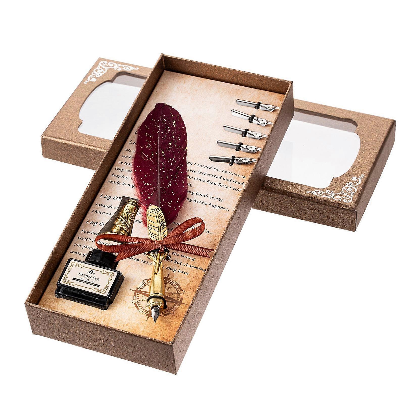 Pen And Ink Set Retro Feather Dip Ink Pen Set Vintage Calligraphy Writing