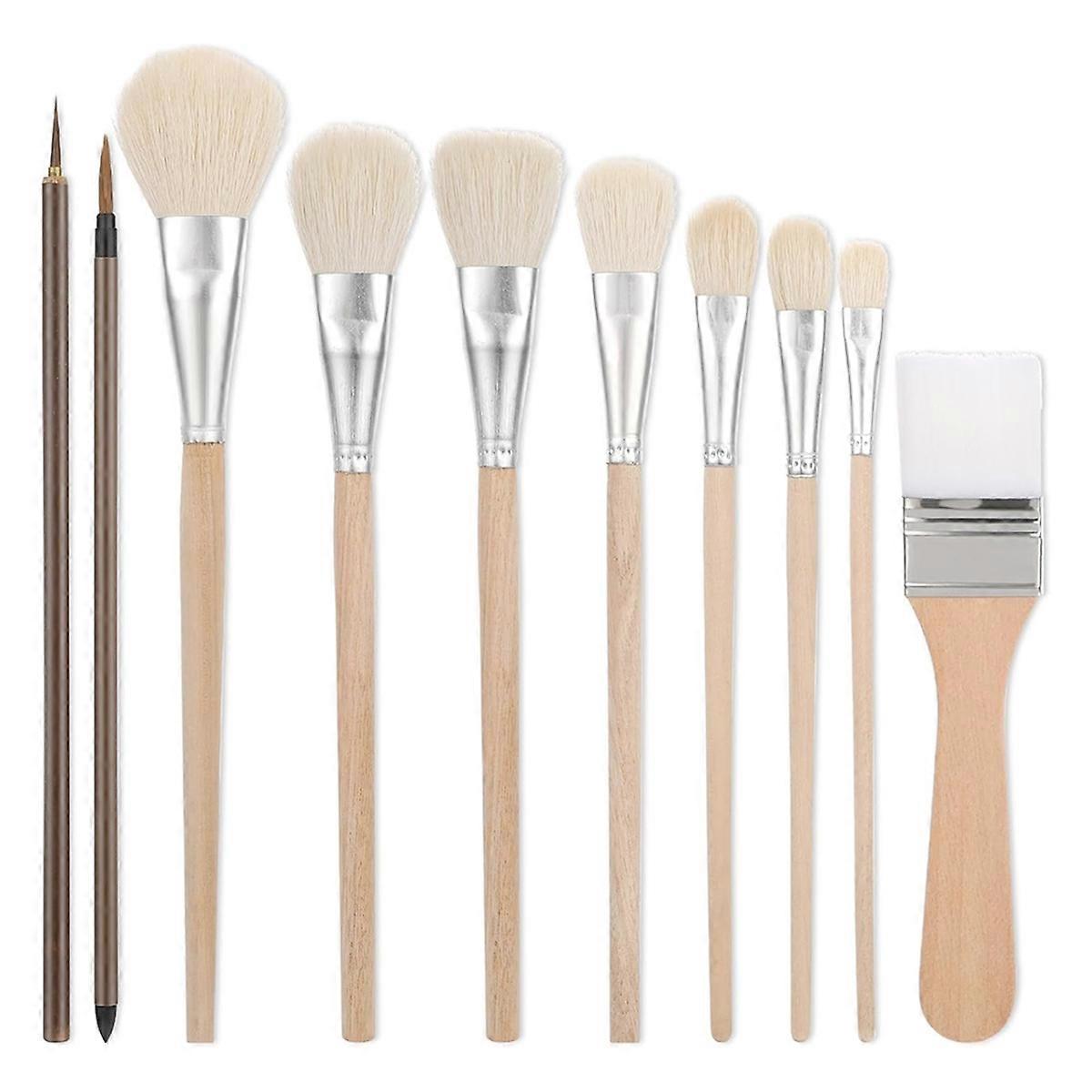 10Pcs Pottery Glaze Tool Brush Set Watercolor Wool Paintbrush Set