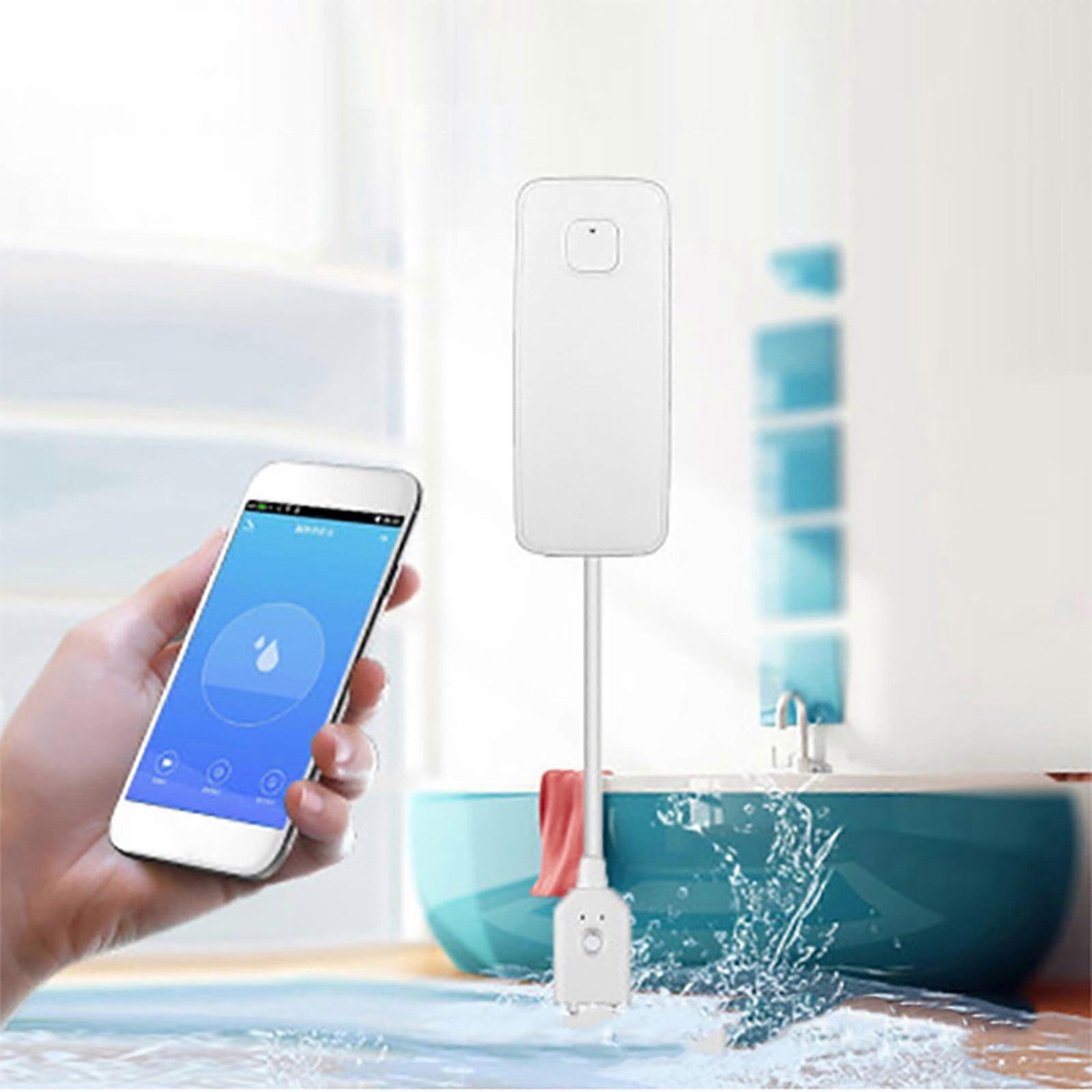 Qnjujn Smart Water Level Alarm, WIFI Water Immersion Sensor with Sound Alarm, Compatible with Alexa & Google Assistant, APP Remote Monitoring, White