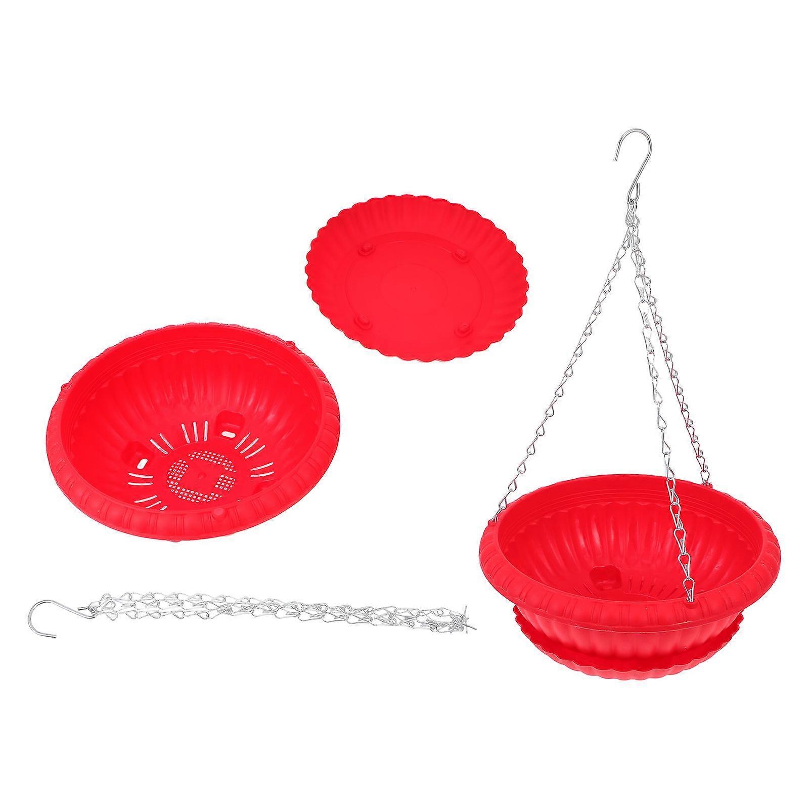 Hanging Plastic Flowerpot Plant Container For Homeowners And Gardeners In Red Color With Moderate Size 2 Sets