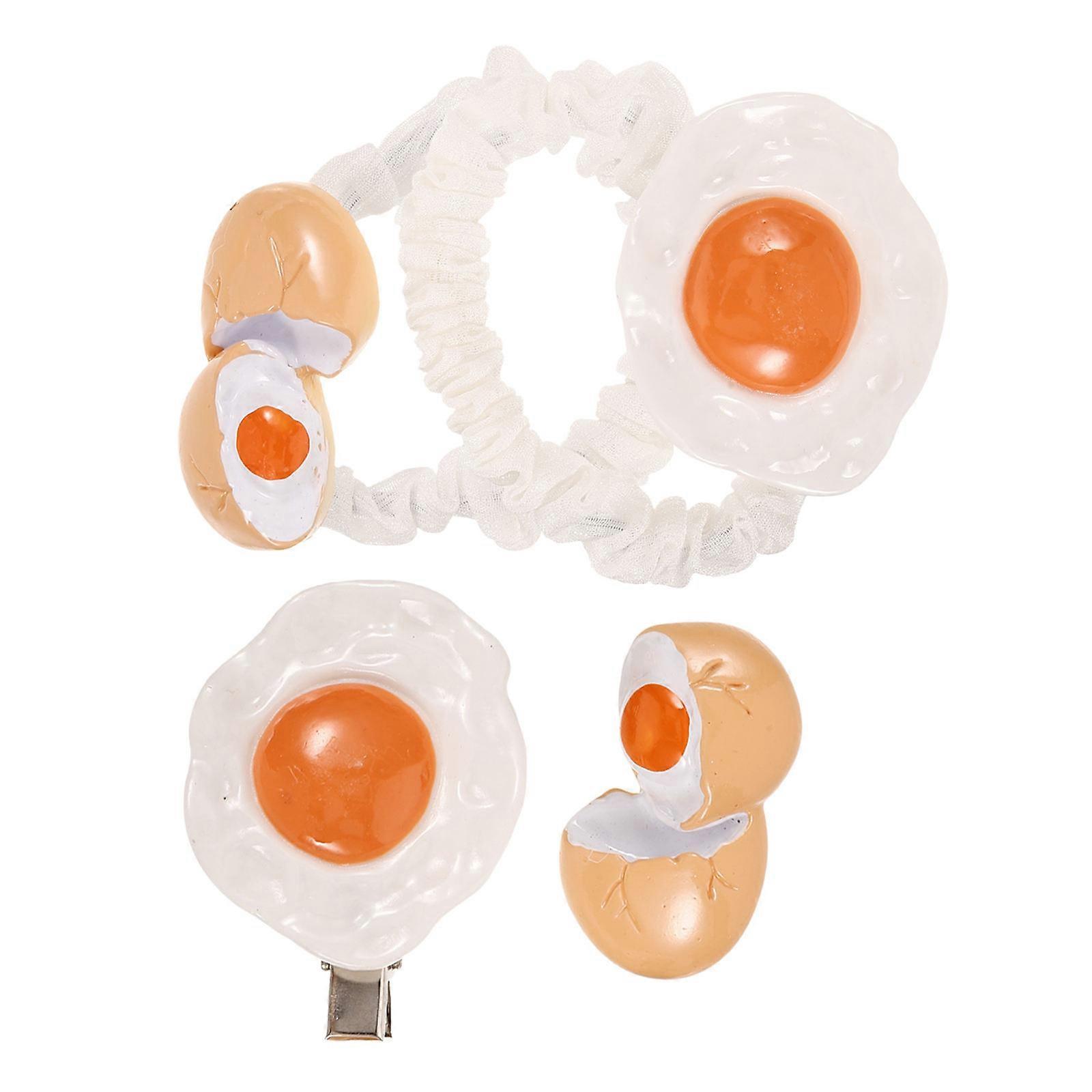 Fixing Hair Clips Hair Rope Set Poached Egg Shaped Cute Accessories In Assorted Color For Daily Use 1 Set