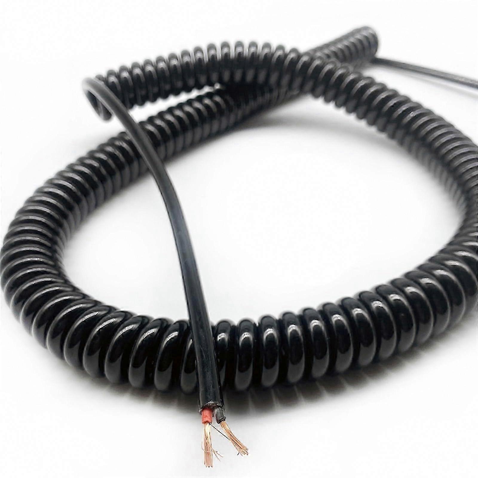 2-Core 1.5mm² Telescopic Spiral Power Cable, 15 AWG Black Spring Wire, 2 Meter Stretchable CNC Cable