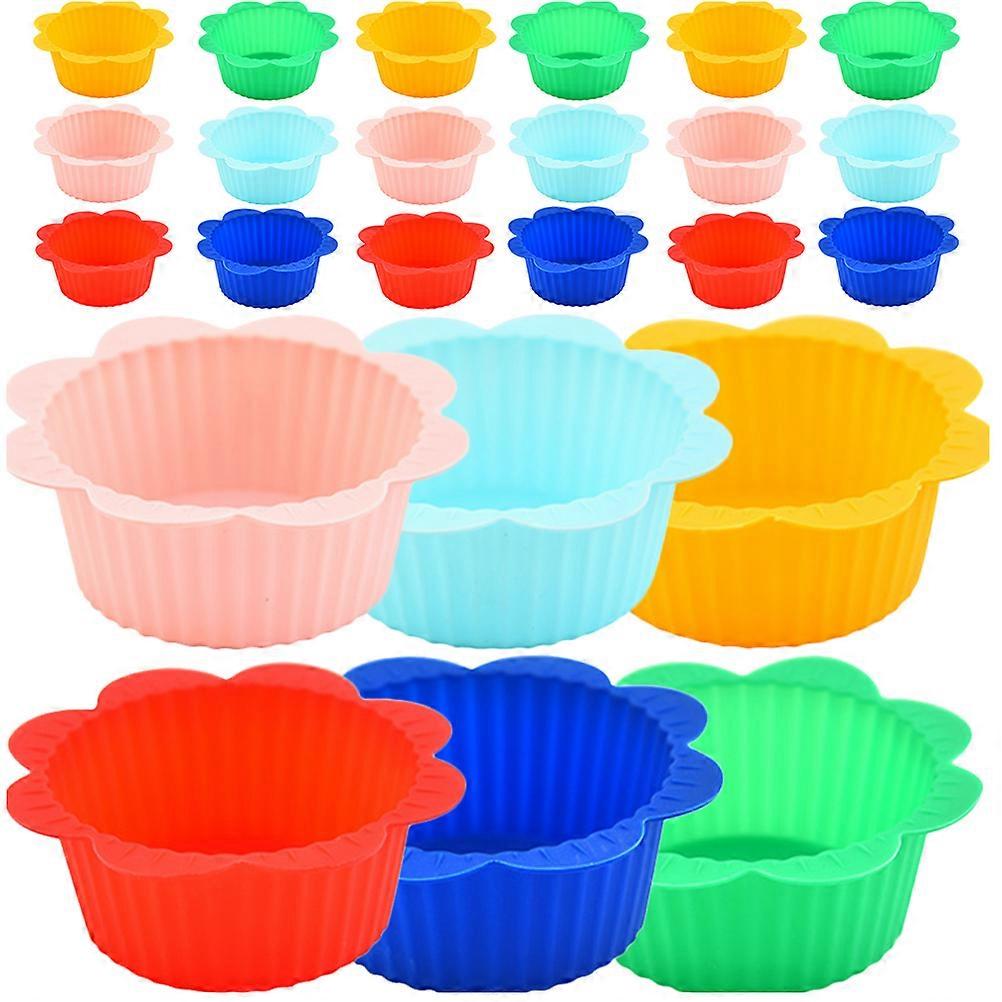 Nonstick Silicone Muffin Liners 120Pcs Designed For Home Bakers Baking Muffins Cupcakes Flower-Shaped Labels Microwave Safe